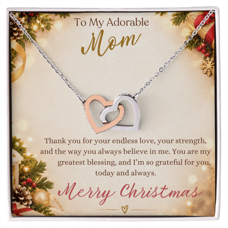 To My Adorable Mom in Christmas - Interlocking Hearts Necklace
